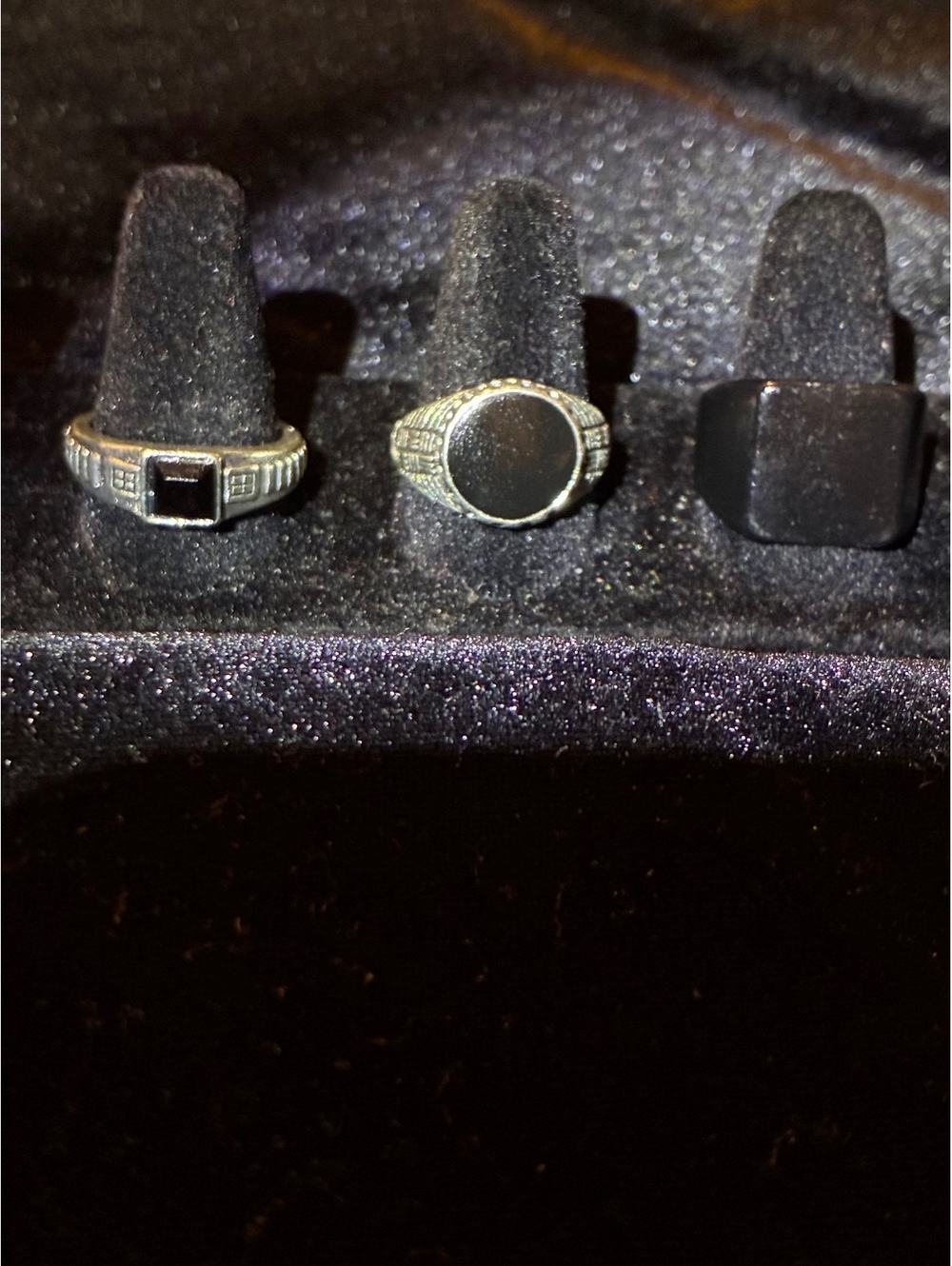 3pc Mens Black Signet Ring Bundle Vintage Silver Onyx Style Punk Biker Set